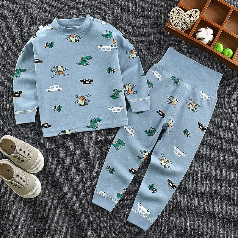 Spring Autumn Toddler Boy Outfits Kids Clothes Girls Korean Cartoon Cute Print Long Sleeve Baby Tops+Pants Children's Sets B238