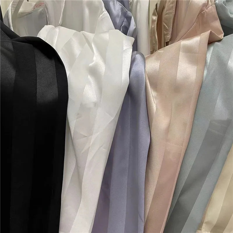 Women's striped pajama set solid French silk satin pajamas two piece set, comfortable home pajamas roupa feminina womens pyjamas