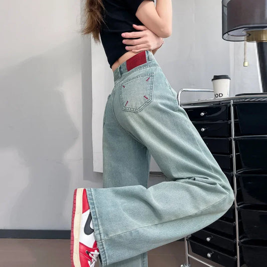 High Waist Loose Fit Short Women's Jeans Straight Leg Wide Leg Denim Pants Summer New Style Embroidery Iceberg Hot Sale Of The S