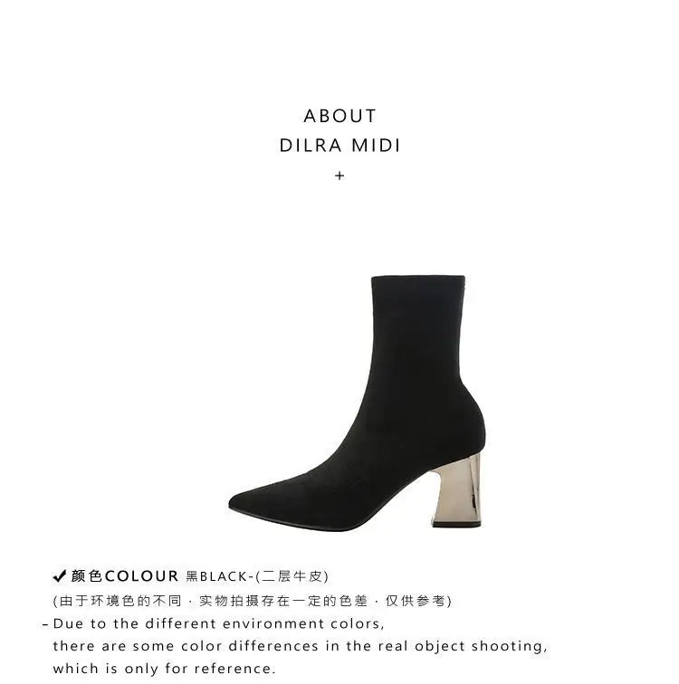 Womens Sexy Boots Suede Women'S Thick Heels And Pointed Black High Heels Versatile And Elegant Boots Zapatos De Mujer Ofertas