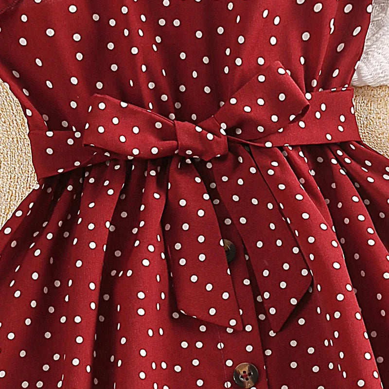Kids Dress For Girls 4-7Years Red Polka Dot Strap Dress Comfortable And Cool
