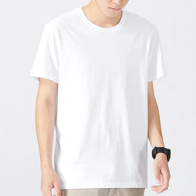 180g Solid Color 100% Cotton Men T Shirt Hip-Hop Cotton T-shirt O-neck Summer Male Causal Tshirts Fashion Loose Tees SD0021