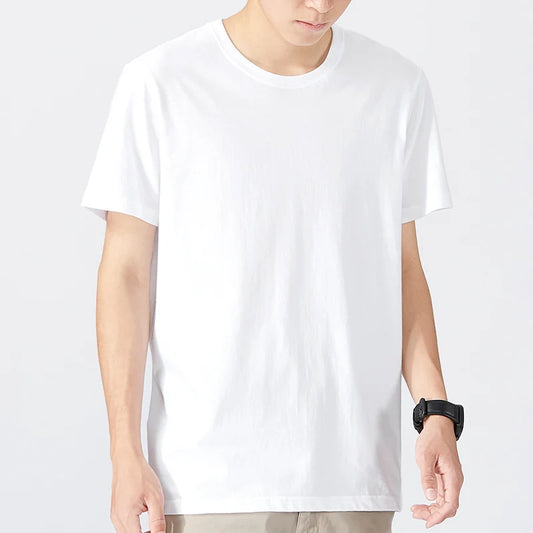 180g Solid Color 100% Cotton Men T Shirt Hip-Hop Cotton T-shirt O-neck Summer Male Causal Tshirts Fashion Loose Tees SD0021