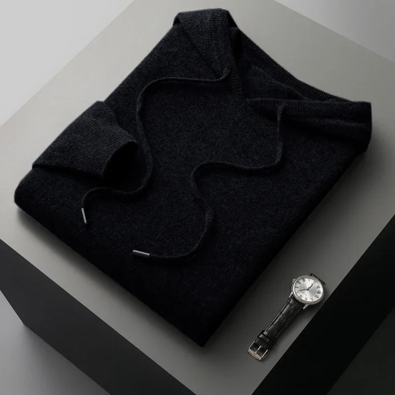 Men's One-piece ready-to-wear Hoodie 100% Merino Wool Knitted Sweatshirt Autumn Winter Casual Large Top Long Sleeved