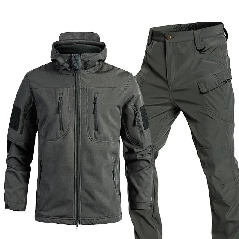 Men's Sets Jackets Winter Pants Water Resistant Coats Fleece Lined Hooded Snowboard Softshell Tactical Pants with Multi-Pockets
