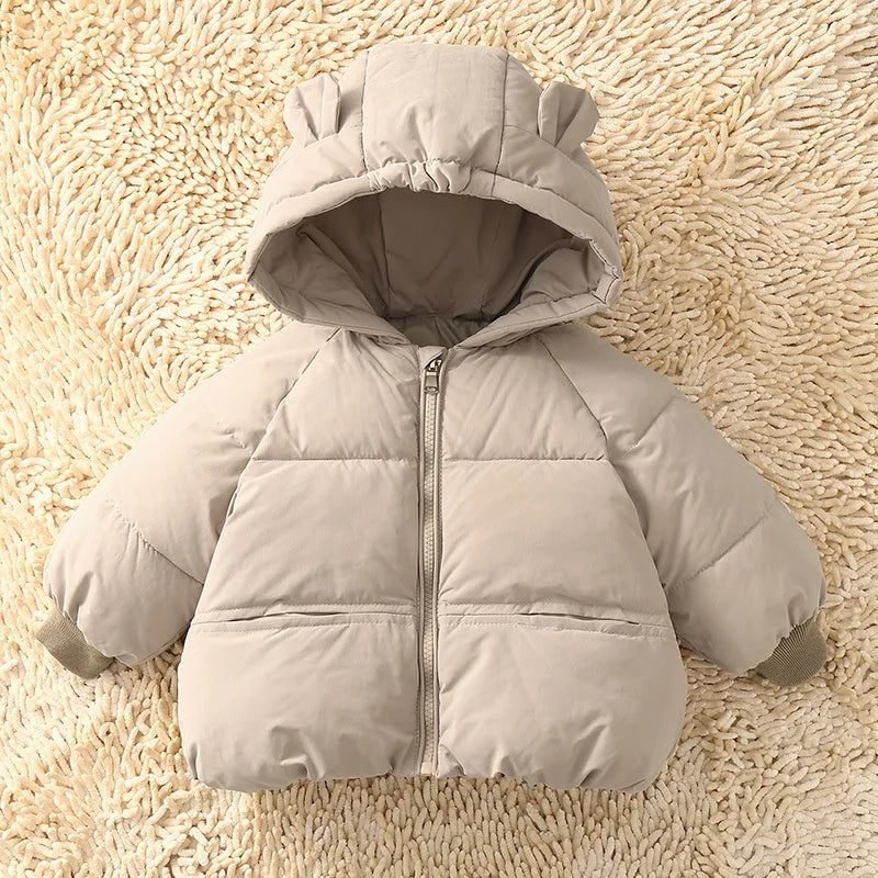 Boys Girls Down Coats Children Winter Thickened Jackets Kids Warm Hooded Fashion Outerwear Children Solid Color Cotton Parkas