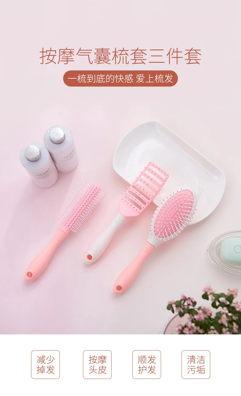 Cute Japanese Korean Massage Anti-screw Plastic Hair Brush White Curly Hair Hollow Activity Gym Untangling Hairdressing Comb