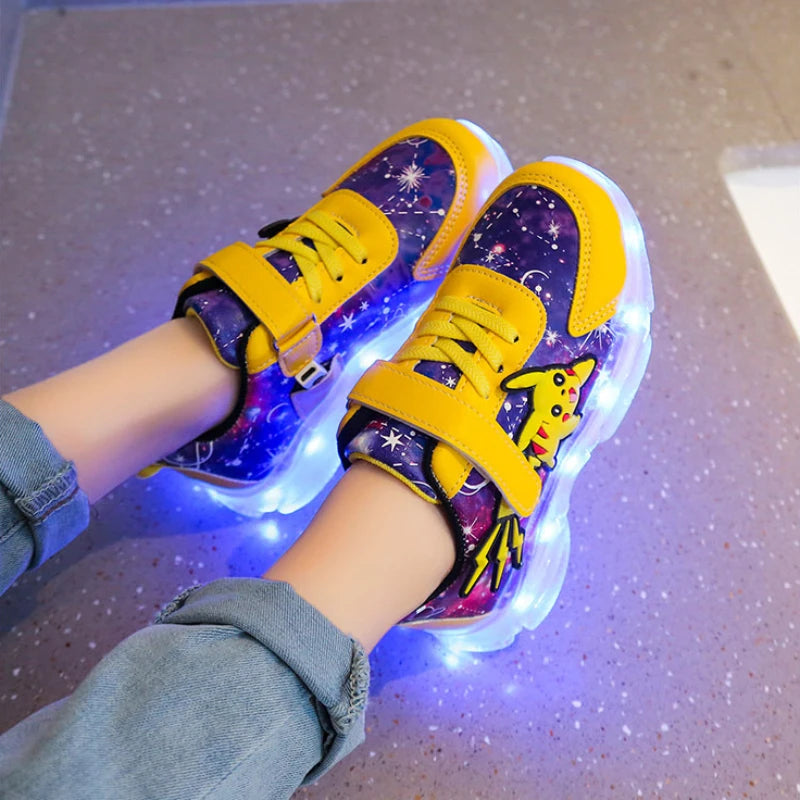 Kids'Casual Shoes Boys Rechargeable Cartoon PU Leather Spring Fashion Flat Bottom Anti-slip Sneakers Yellow Size 25-36