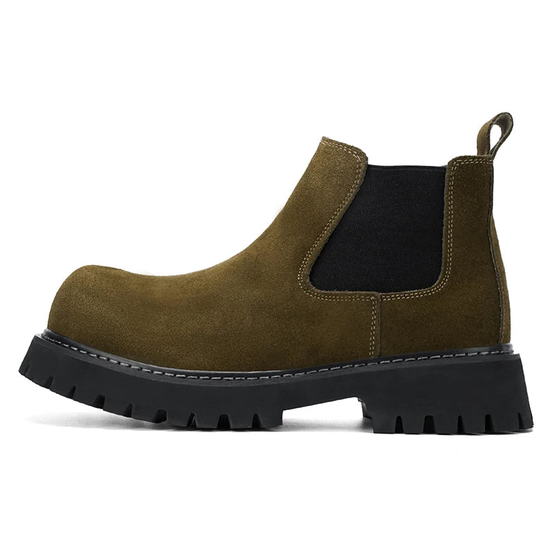 High Quality Fashion Mens Boots Black Boots Fashion Casual British Style Thick Bottomed Mid-top Chelsea Boots Large Size