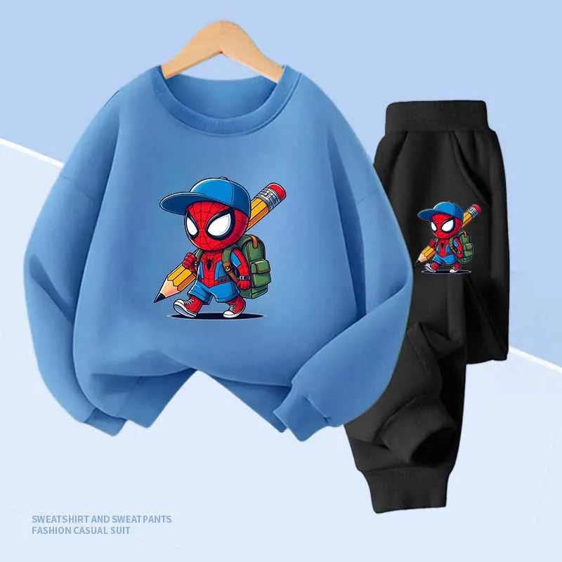 Disney Spider-Man Print Children's Hoodies and With Pocket Long Pants 2 Pcs Sweatshirt for Boys and Girls 2pcs Kids Clothes Set