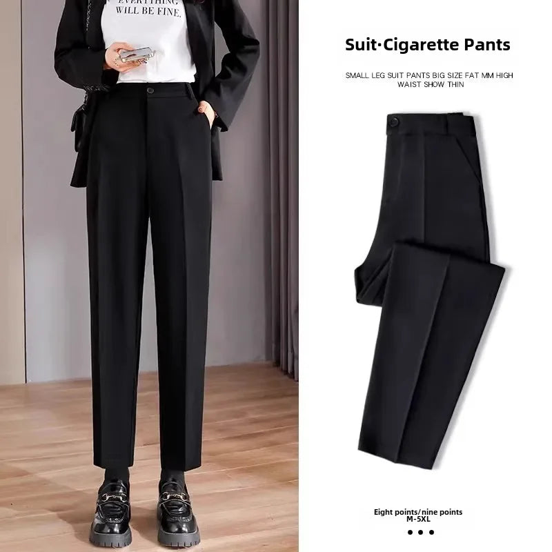 Casual High-waisted Slimming Straight-leg Pants Draped Spring Autumn Black Suit Pants For Women 2024